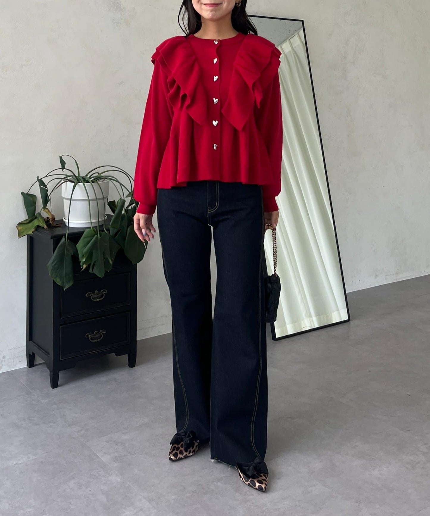 高腰鬆緊帶彈力微喇牛仔褲