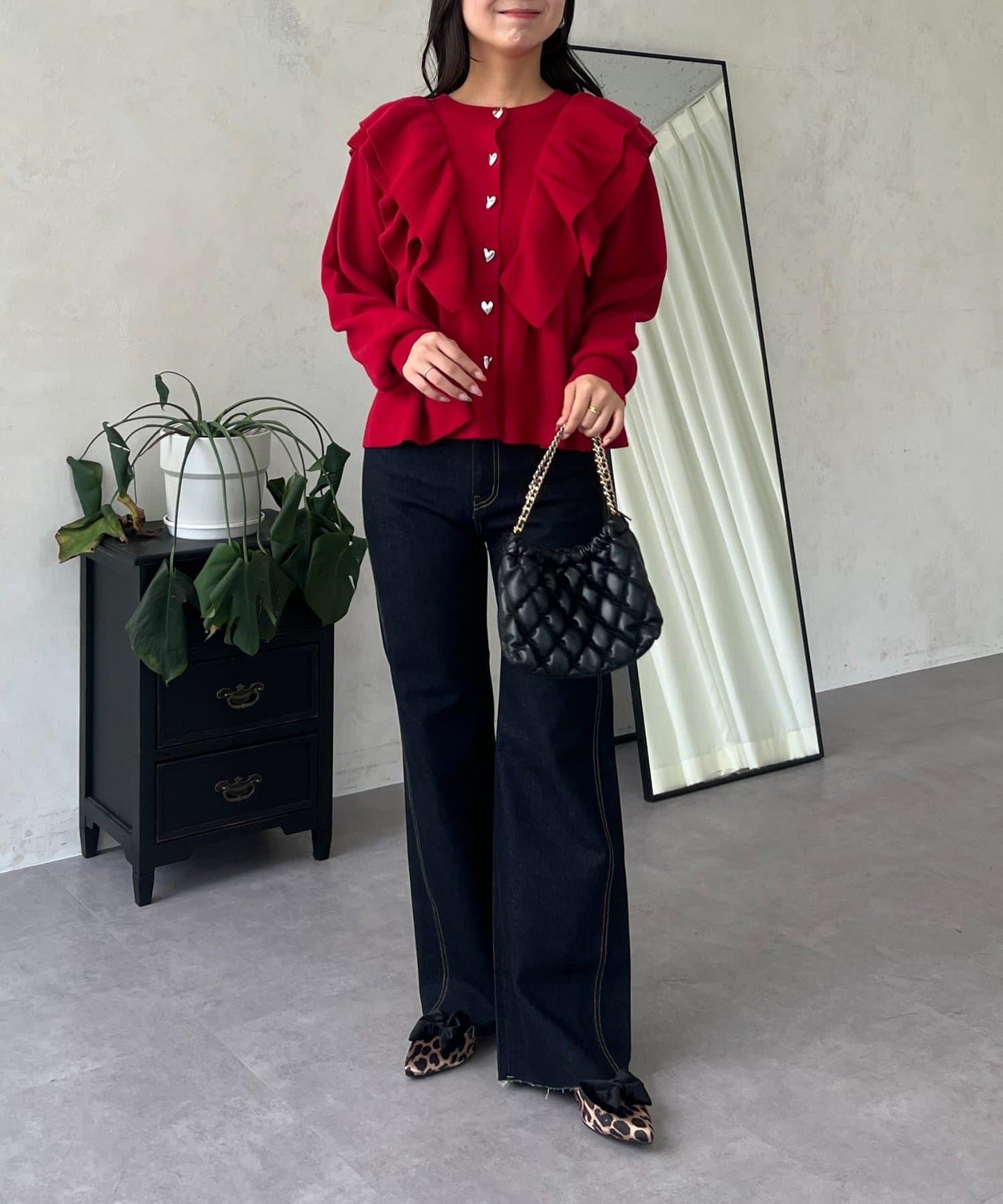 高腰鬆緊帶彈力微喇牛仔褲