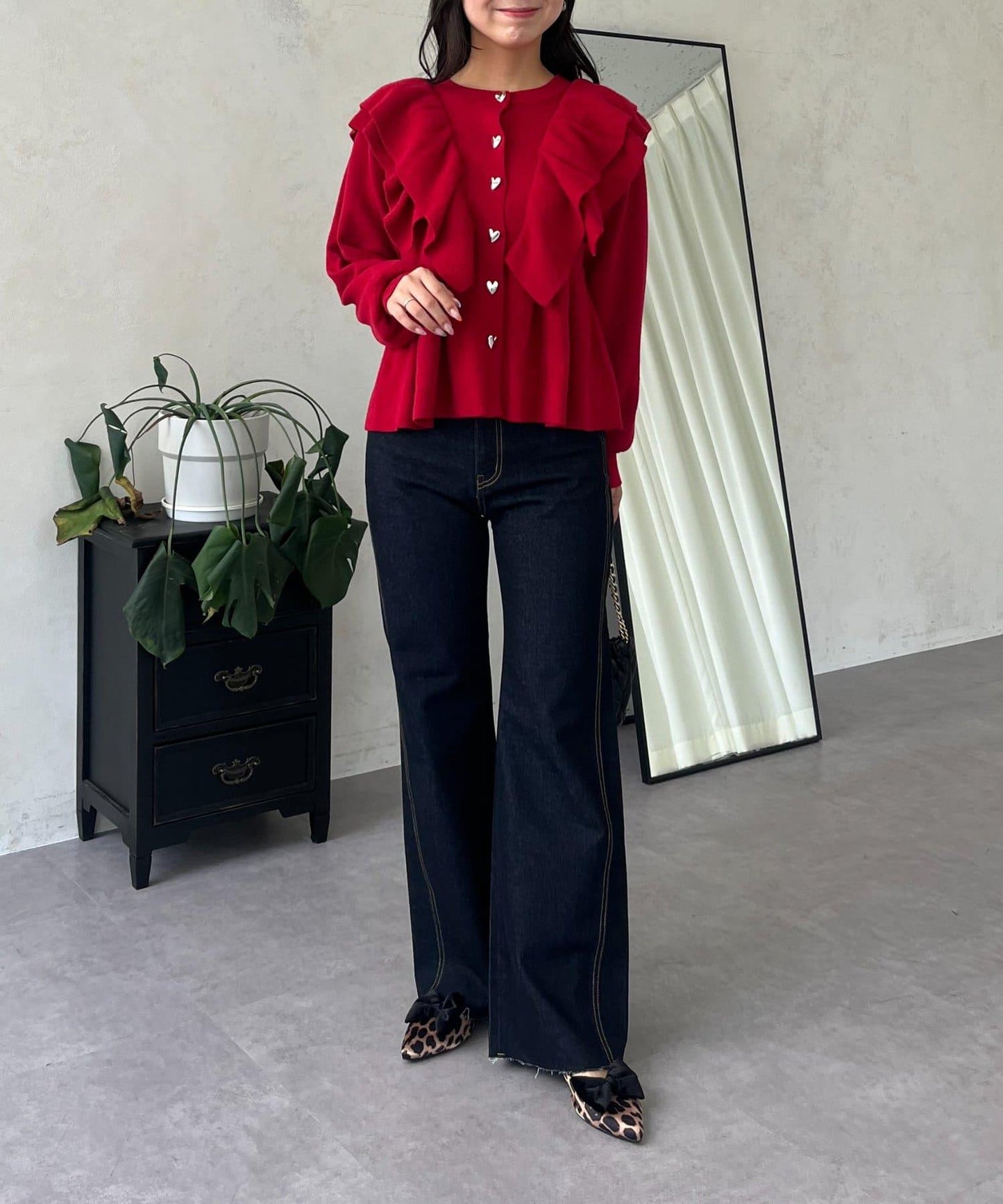 高腰鬆緊帶彈力微喇牛仔褲