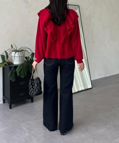 高腰鬆緊帶彈力微喇牛仔褲