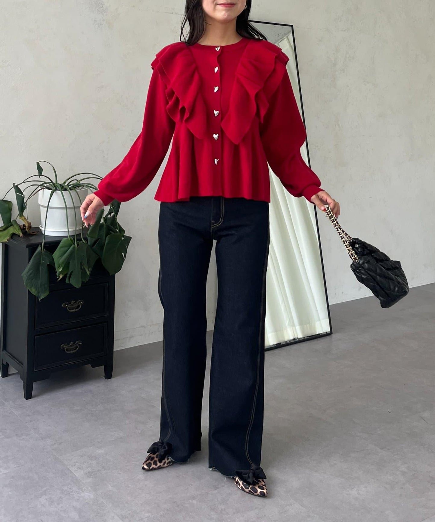 高腰鬆緊帶彈力微喇牛仔褲