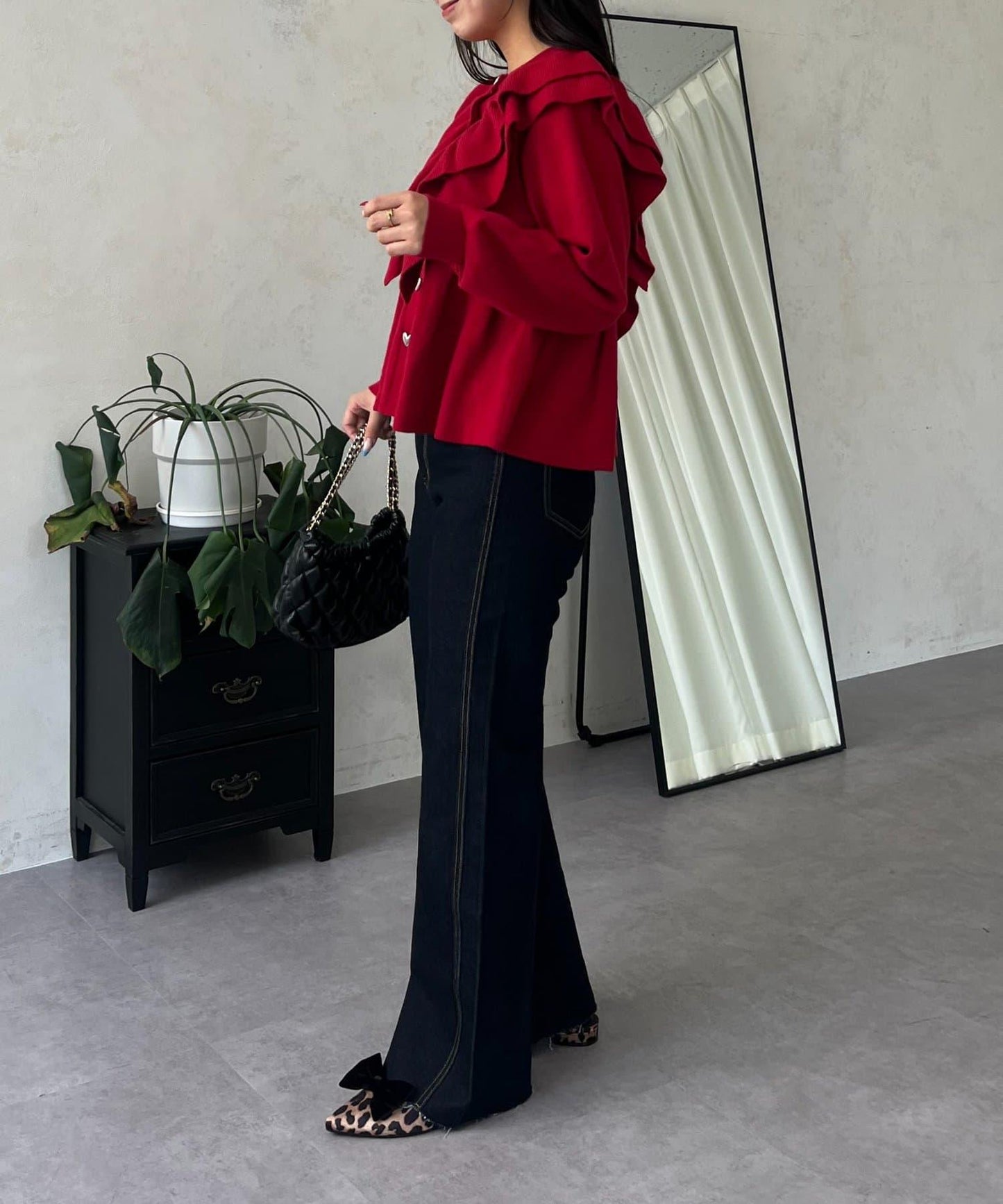 高腰鬆緊帶彈力微喇牛仔褲