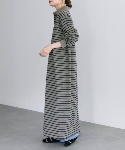 顏料條紋翻領連衣裙