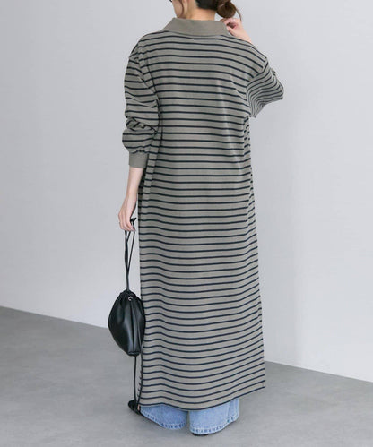 顏料條紋翻領連衣裙