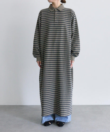 顏料條紋翻領連衣裙