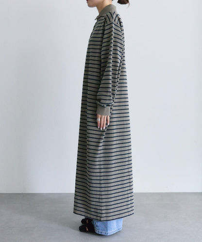 顏料條紋翻領連衣裙