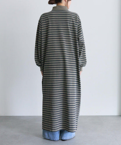 顏料條紋翻領連衣裙