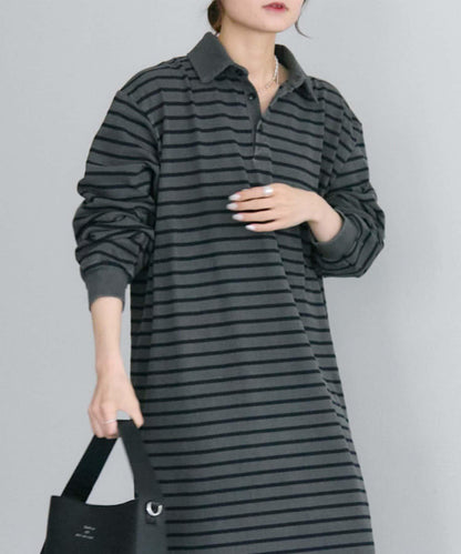 顏料條紋翻領連衣裙