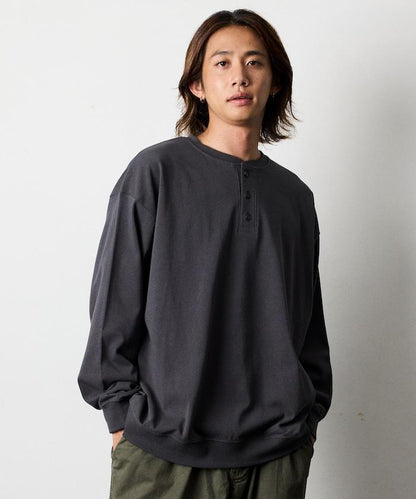 寬鬆版型 USA棉亨利領長袖T恤