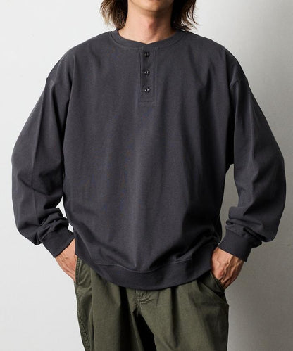 寬鬆版型 USA棉亨利領長袖T恤