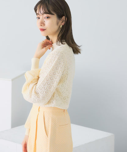 泡泡袖花紋針織衫
