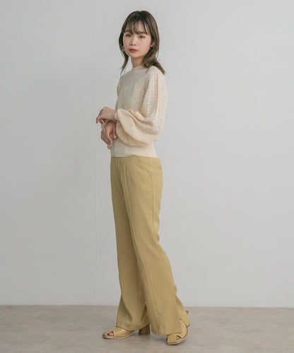 泡泡袖花紋針織衫