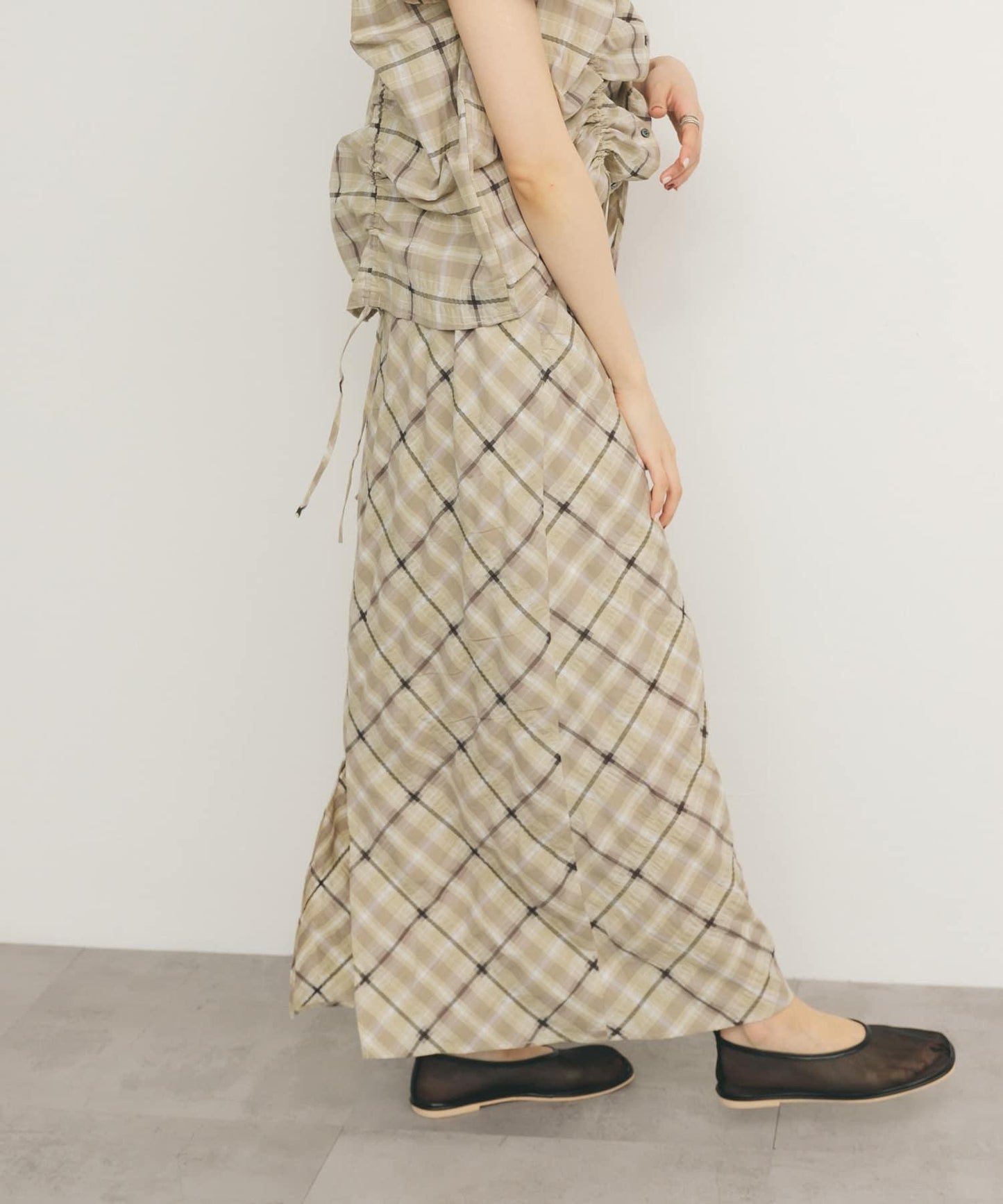 透視格紋I型裙