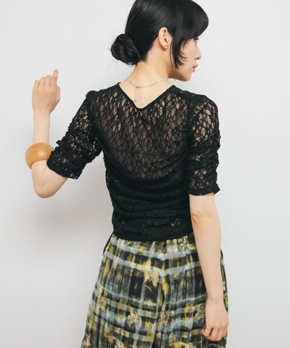 半袖垂墜蕾絲T恤