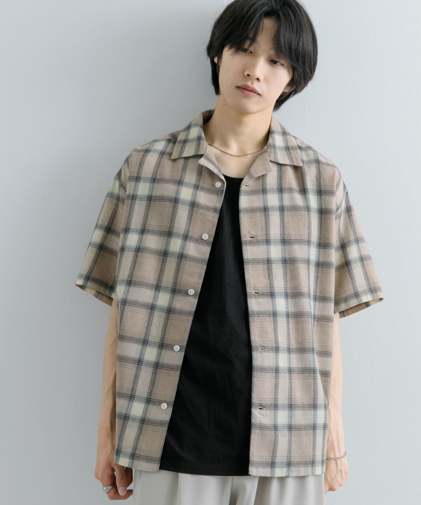 有S碼 男女同款漸變格紋開領襯衫