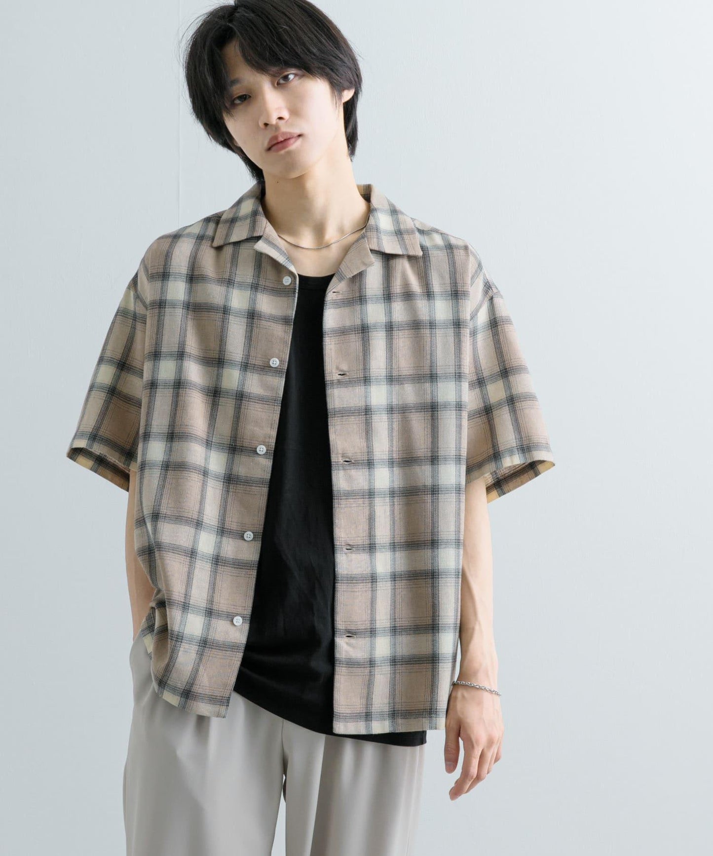 有S碼 男女同款漸變格紋開領襯衫