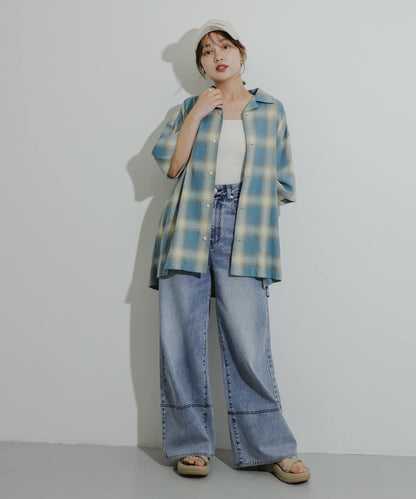 有S碼 男女同款漸變格紋開領襯衫