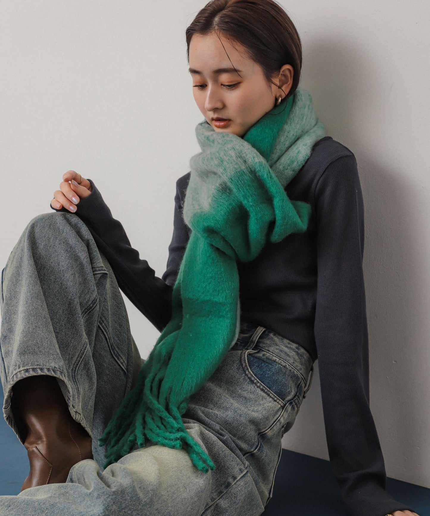 一部分色拼接條紋圍巾