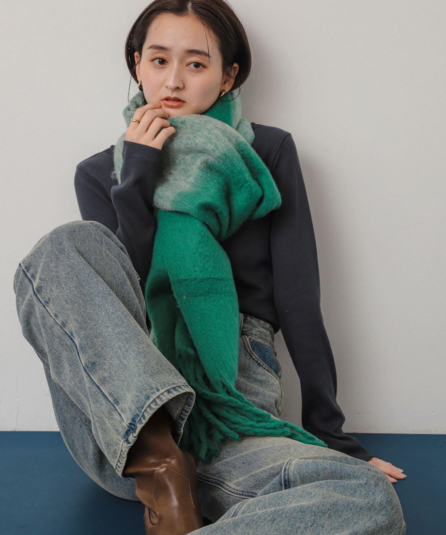 一部分色拼接條紋圍巾