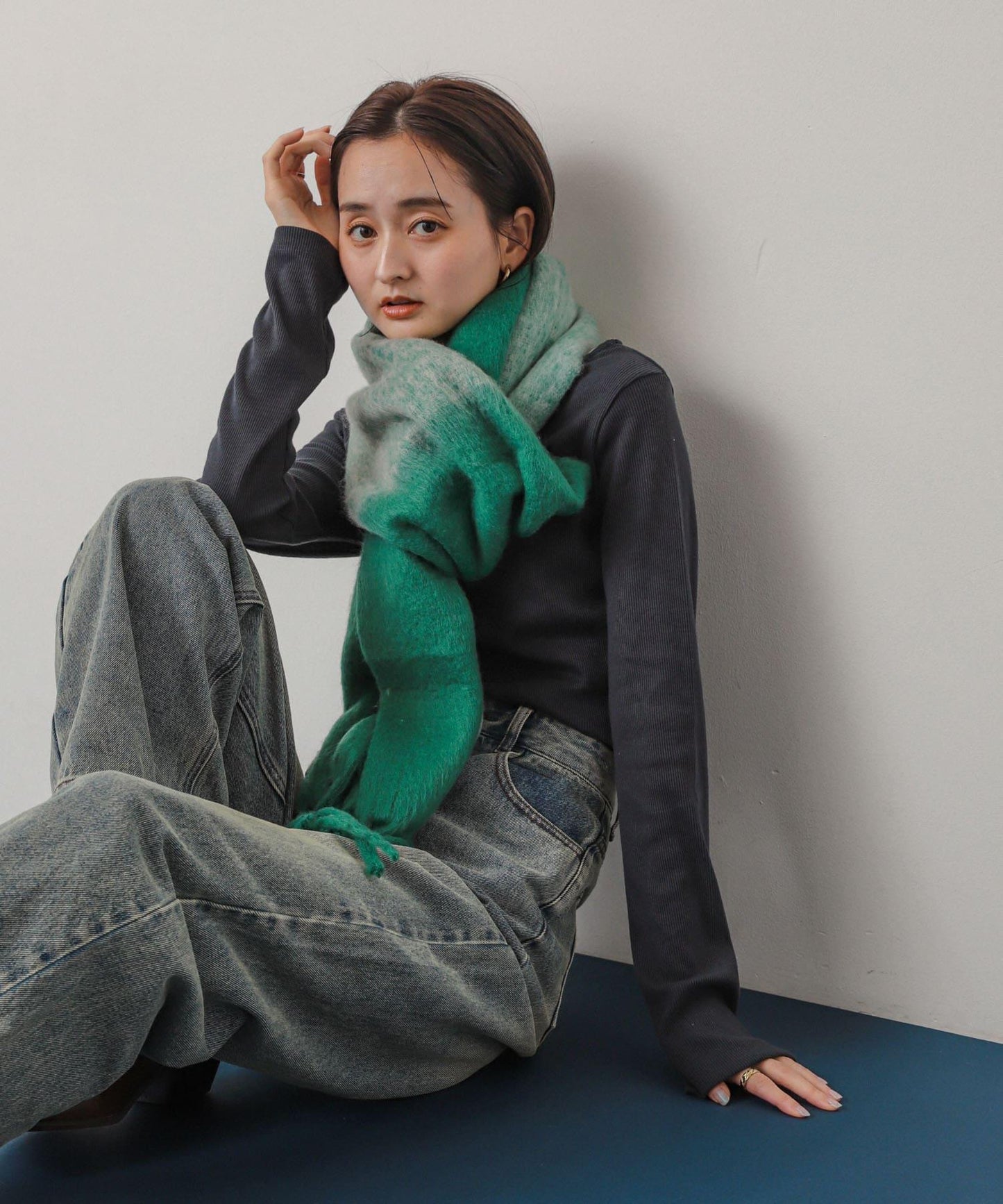 一部分色拼接條紋圍巾