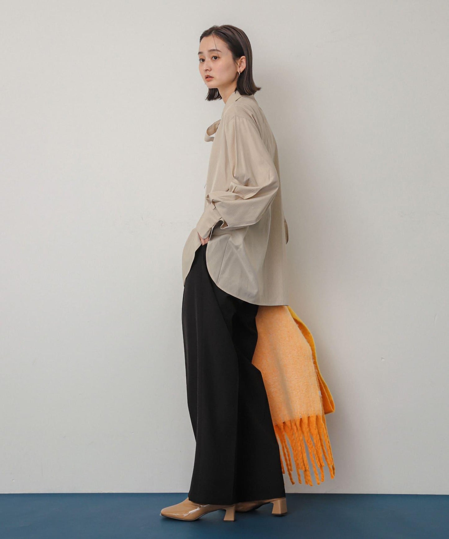 一部分色拼接條紋圍巾