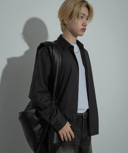 羊毛感細條紋襯衫