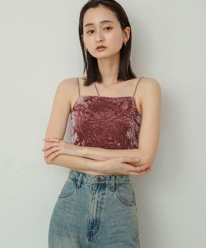【有多種尺碼】天鵝絨帶胸墊吊帶背心
