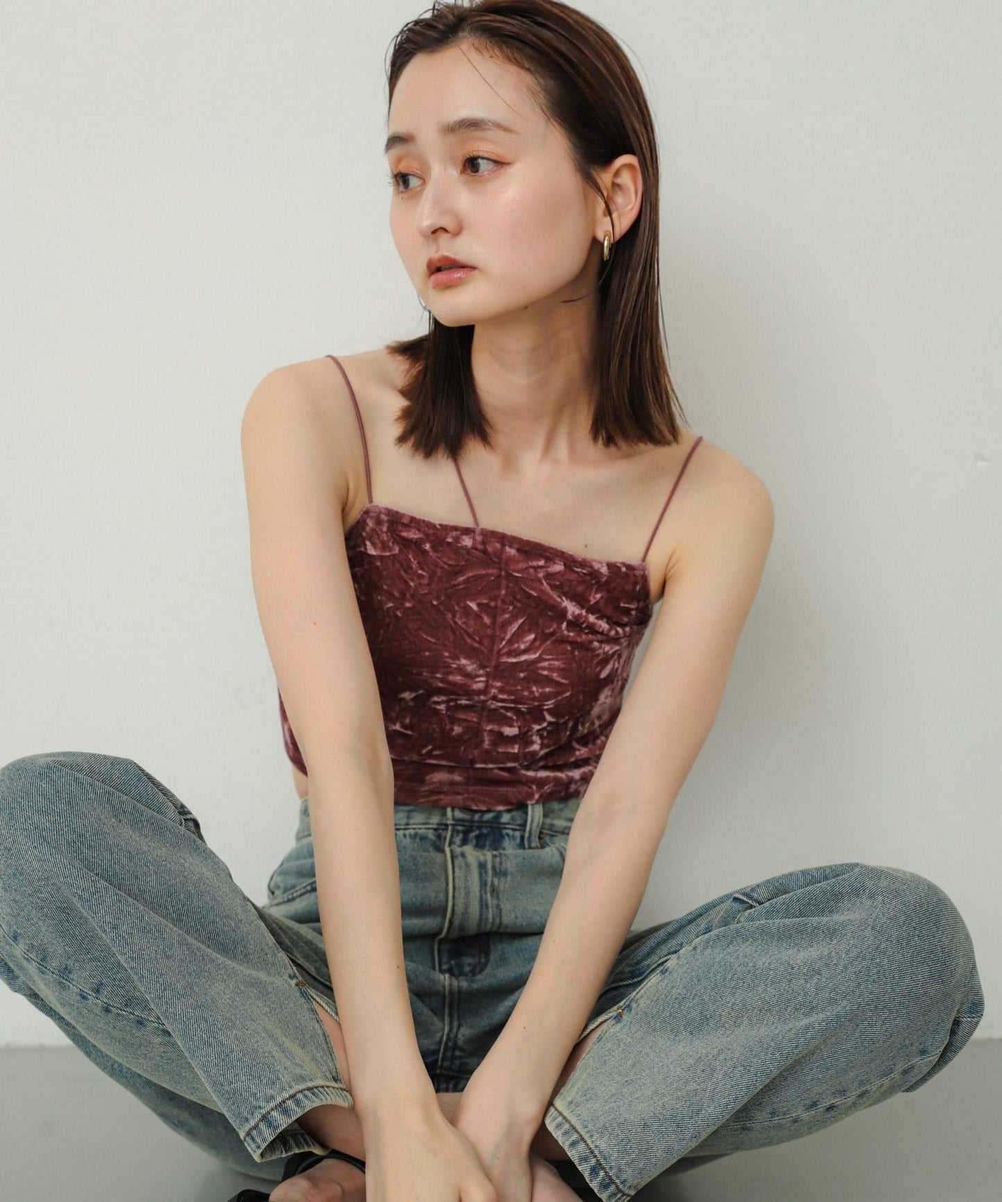 【有多種尺碼】天鵝絨帶胸墊吊帶背心