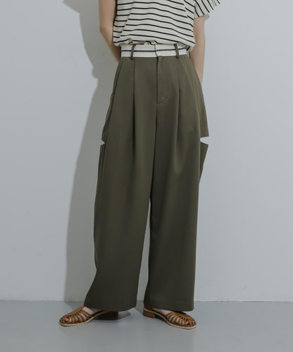 大理石紋開叉長褲