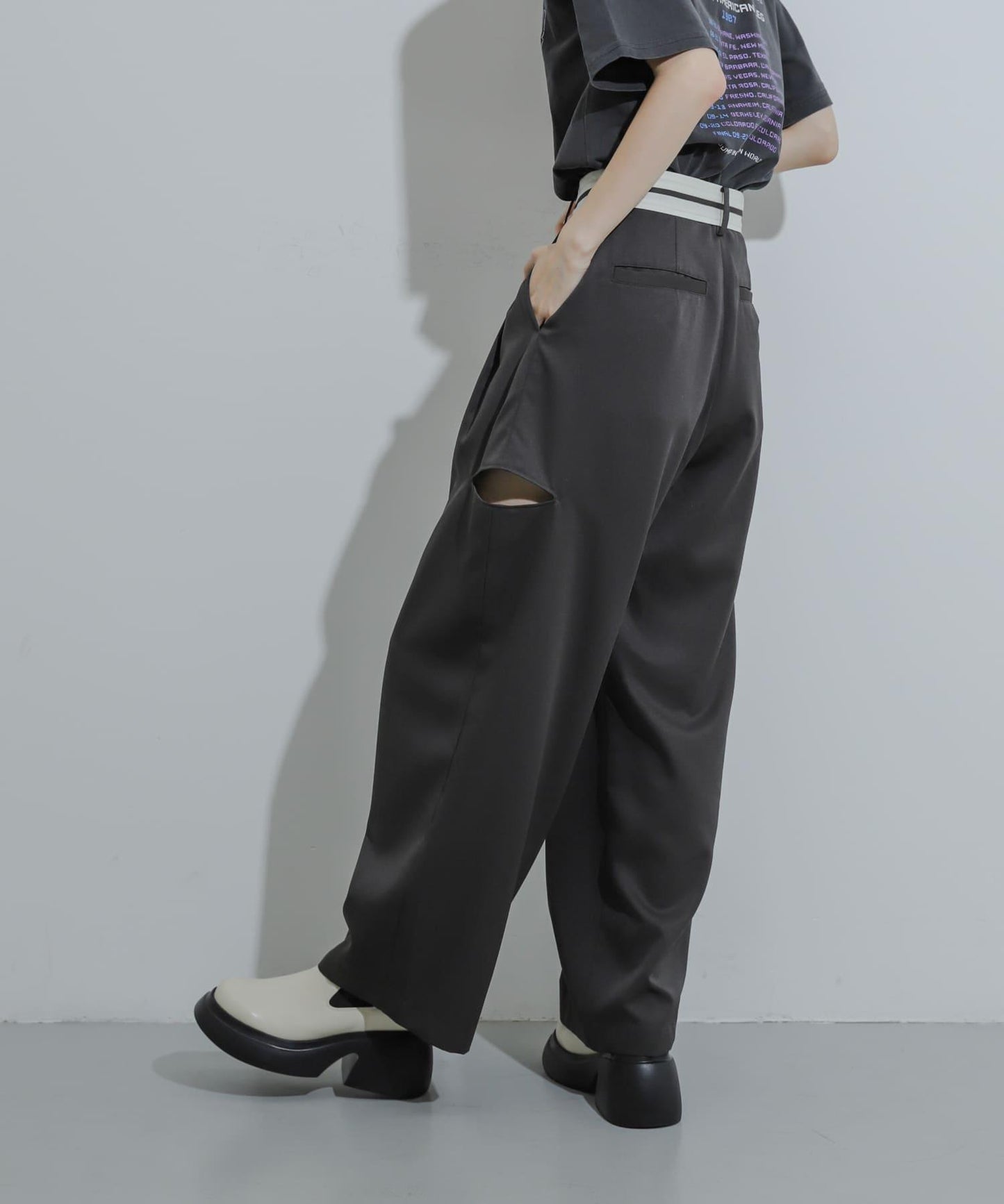 大理石紋開叉長褲