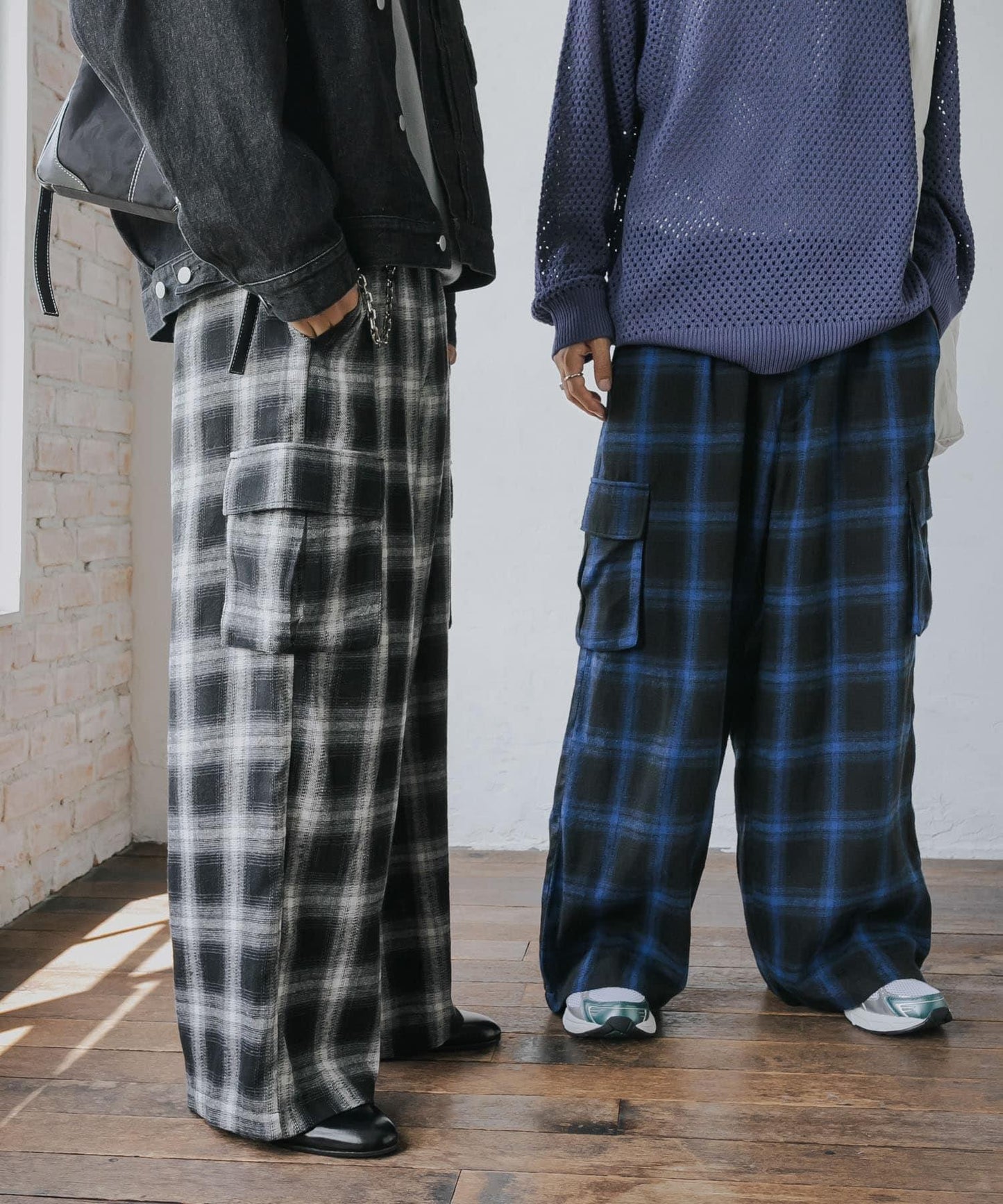 漸變格紋工裝褲