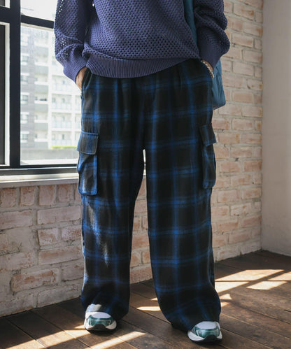 漸變格紋工裝褲