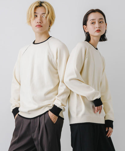 男女同款 可水洗 彈力羅紋撞色條紋針織衫