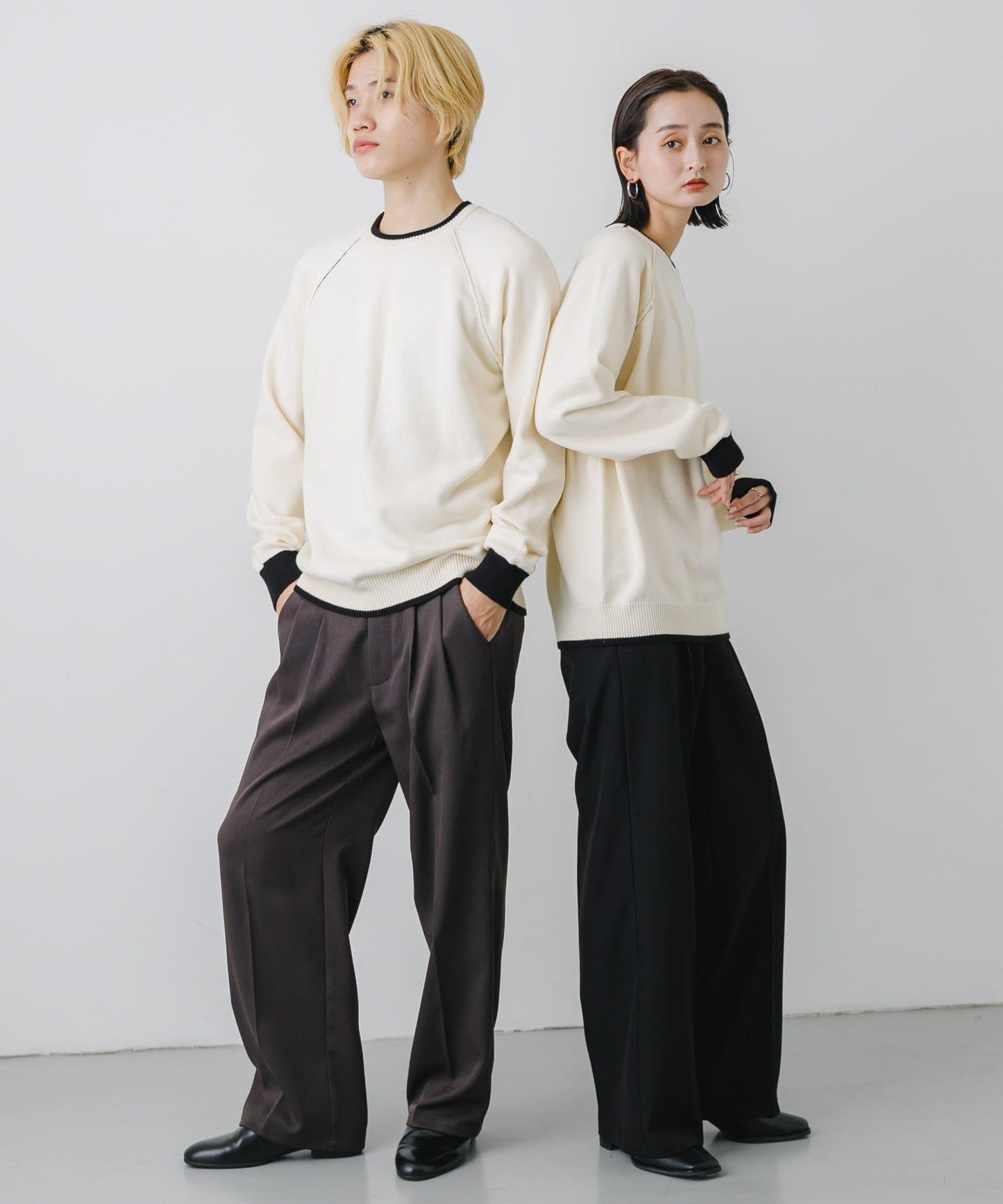 男女同款 可水洗 彈力羅紋撞色條紋針織衫