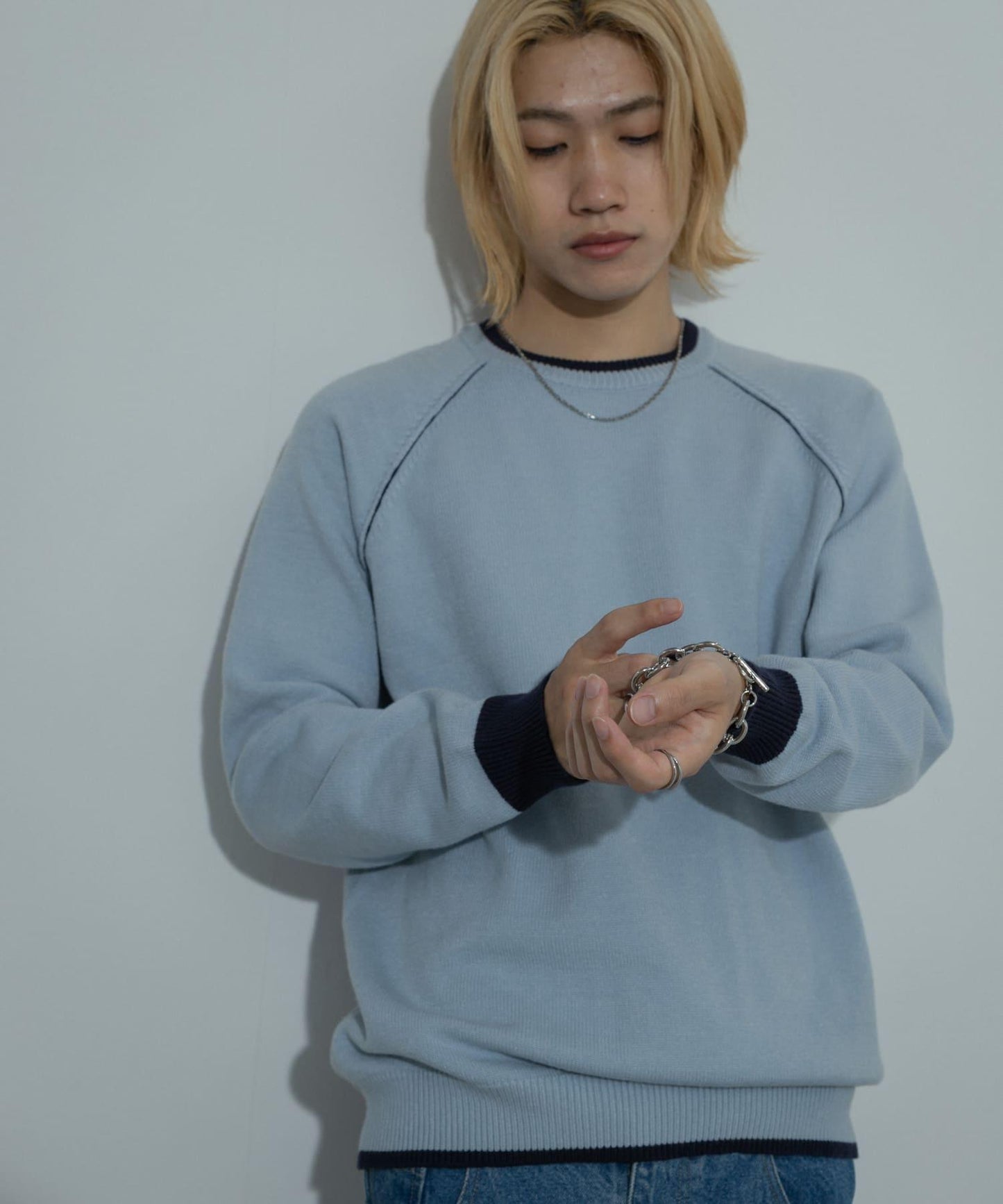 男女同款 可水洗 彈力羅紋撞色條紋針織衫
