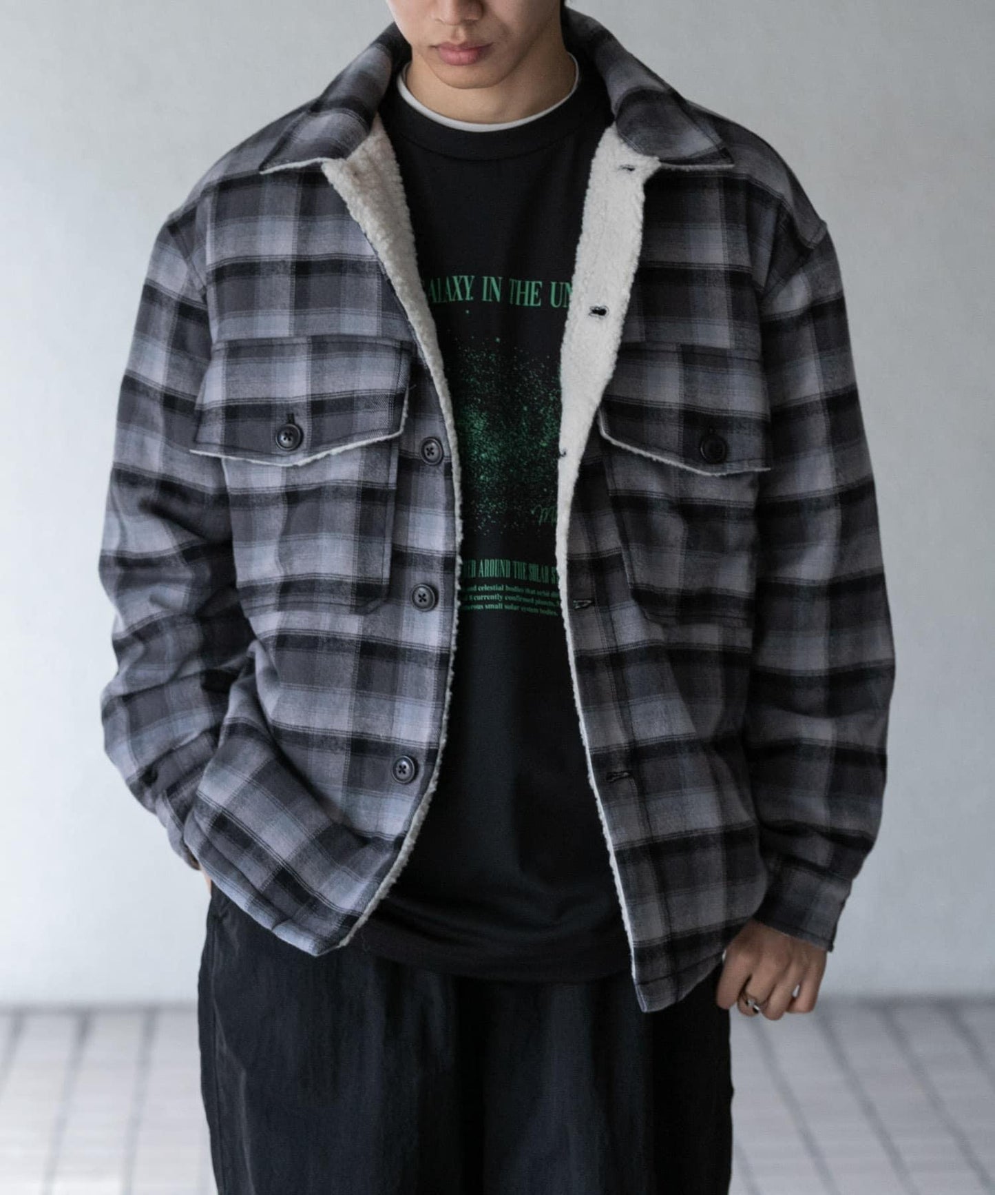 漸變格紋羊羔絨夾克