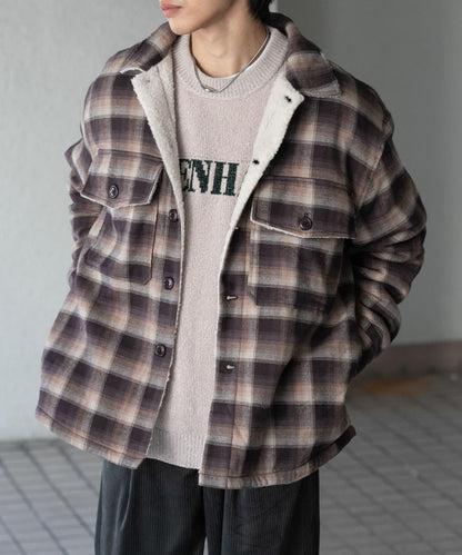 漸變格紋羊羔絨夾克