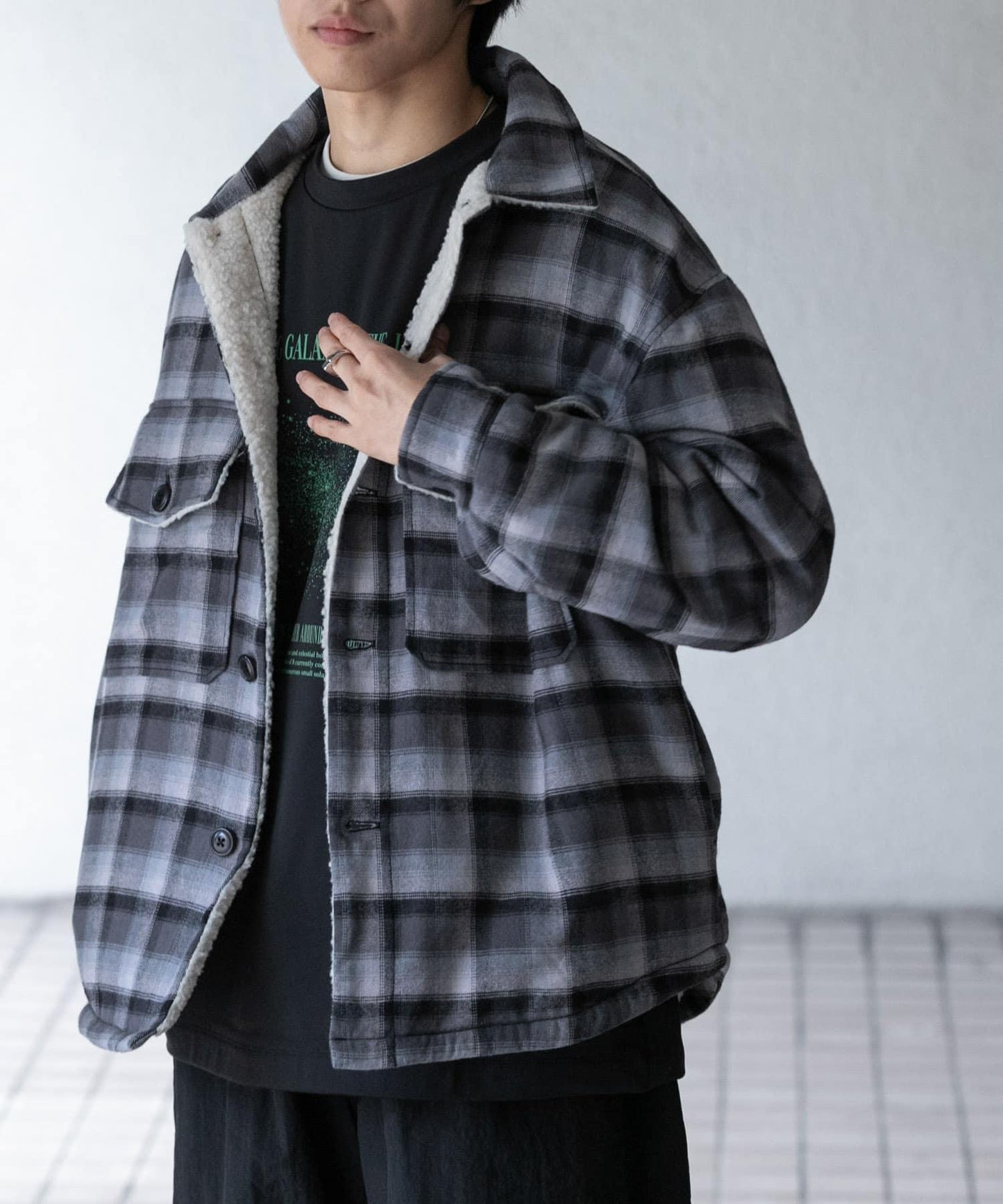 漸變格紋羊羔絨夾克