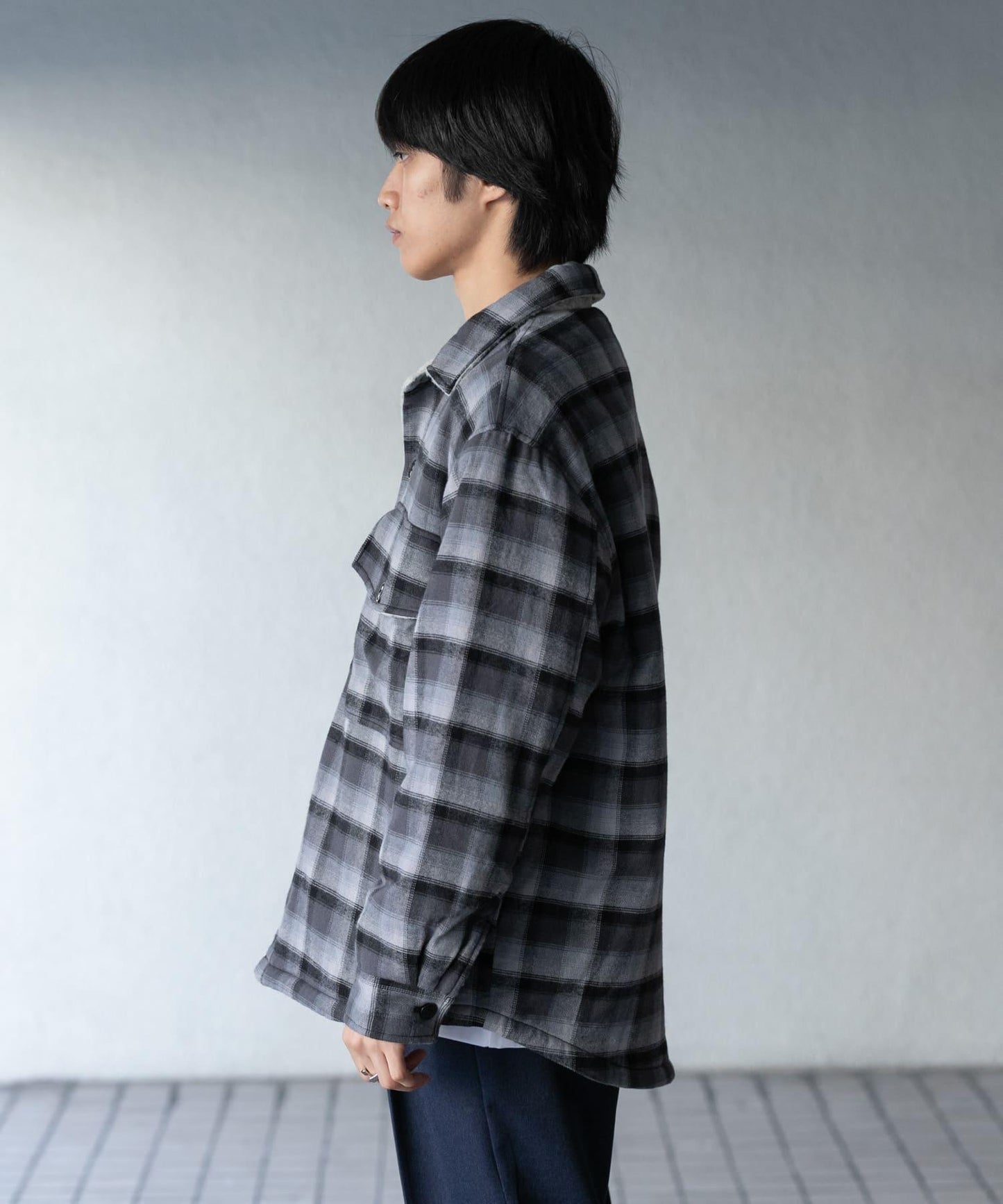 漸變格紋羊羔絨夾克