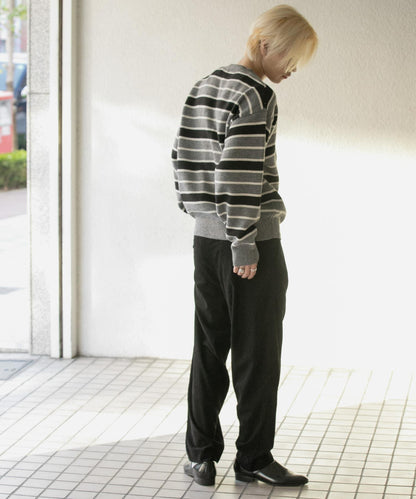 羊毛混紡條紋圓領針織衫