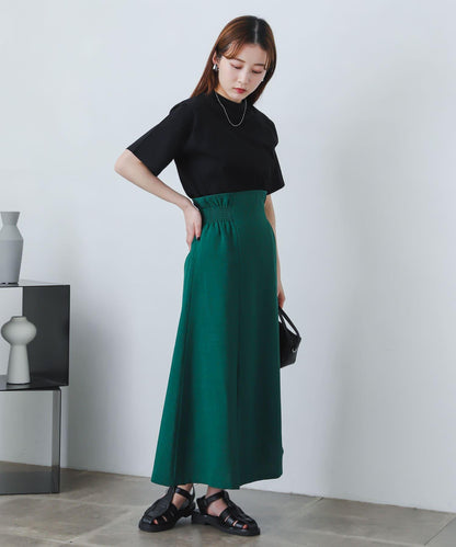 亞麻風高腰喇叭裙