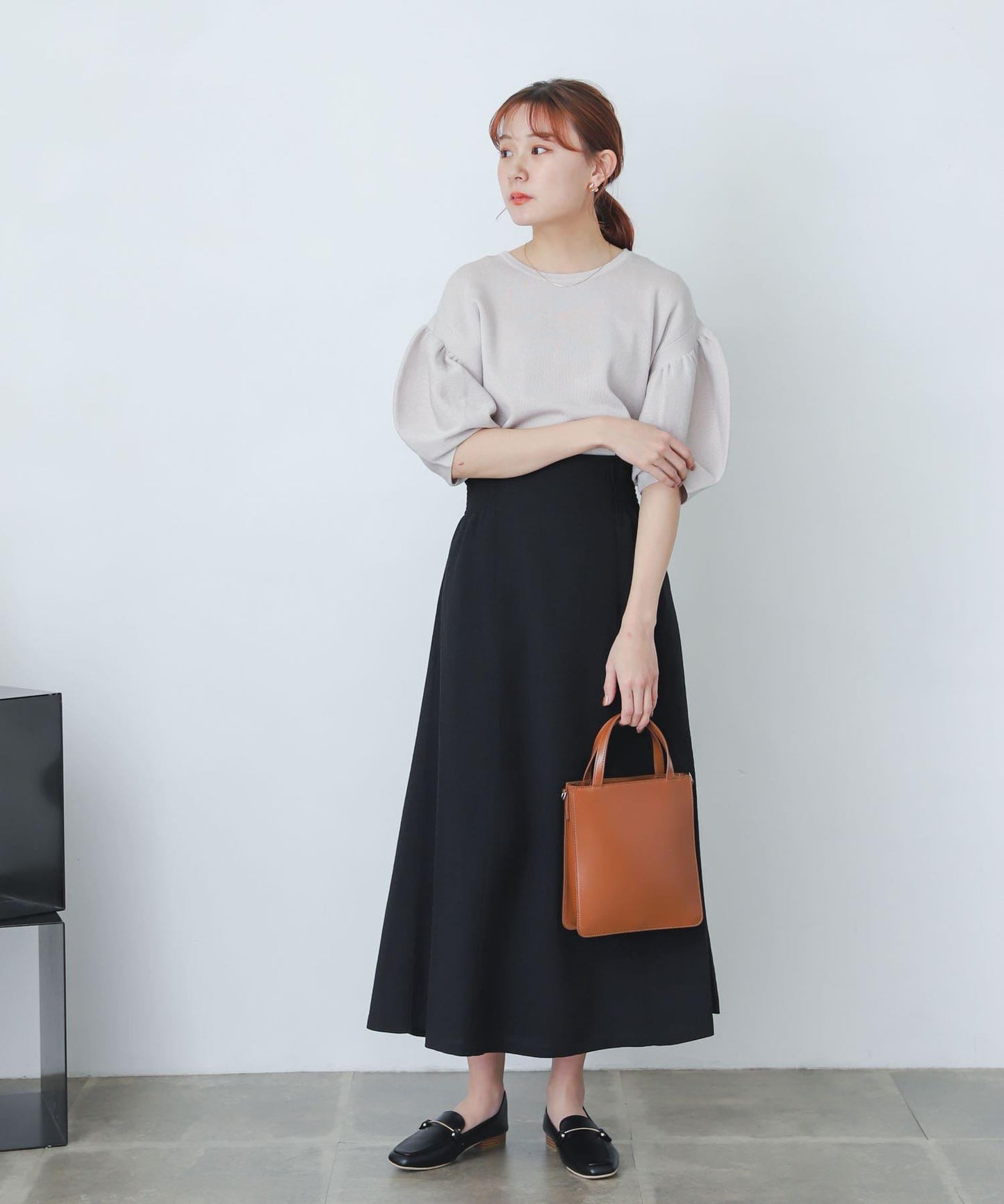 亞麻風高腰喇叭裙