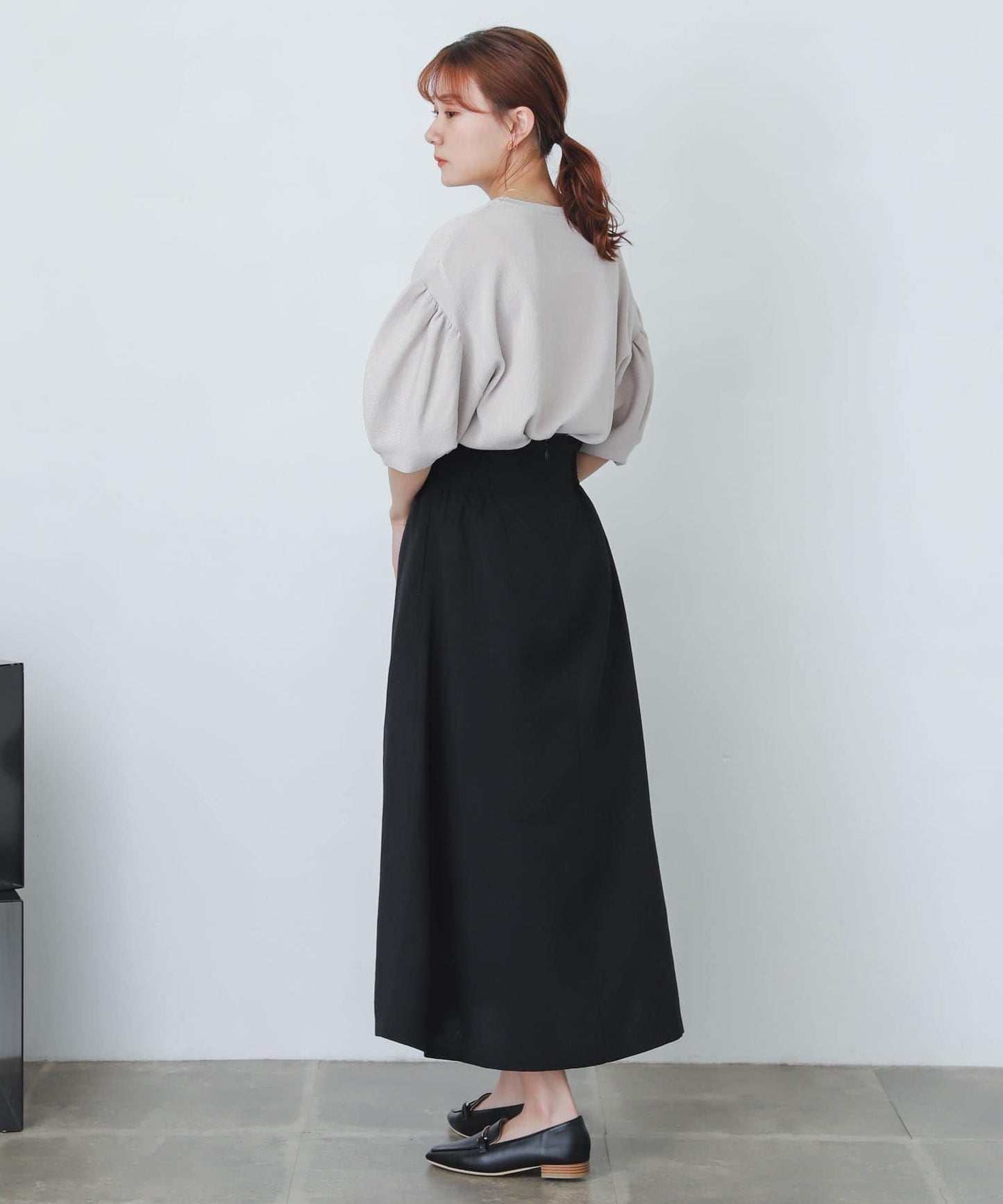 亞麻風高腰喇叭裙