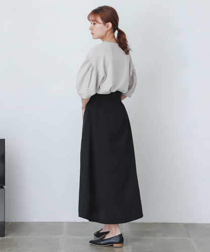 亞麻風高腰喇叭裙