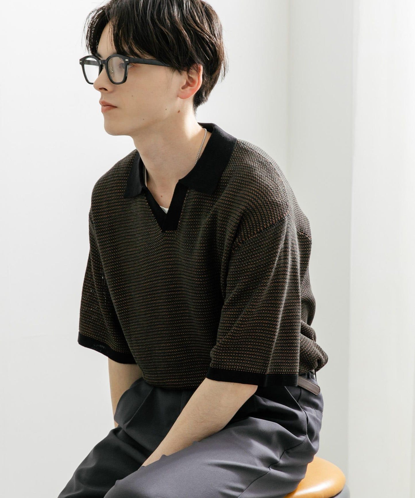 男女同款 可水洗 拼色開領針織衫