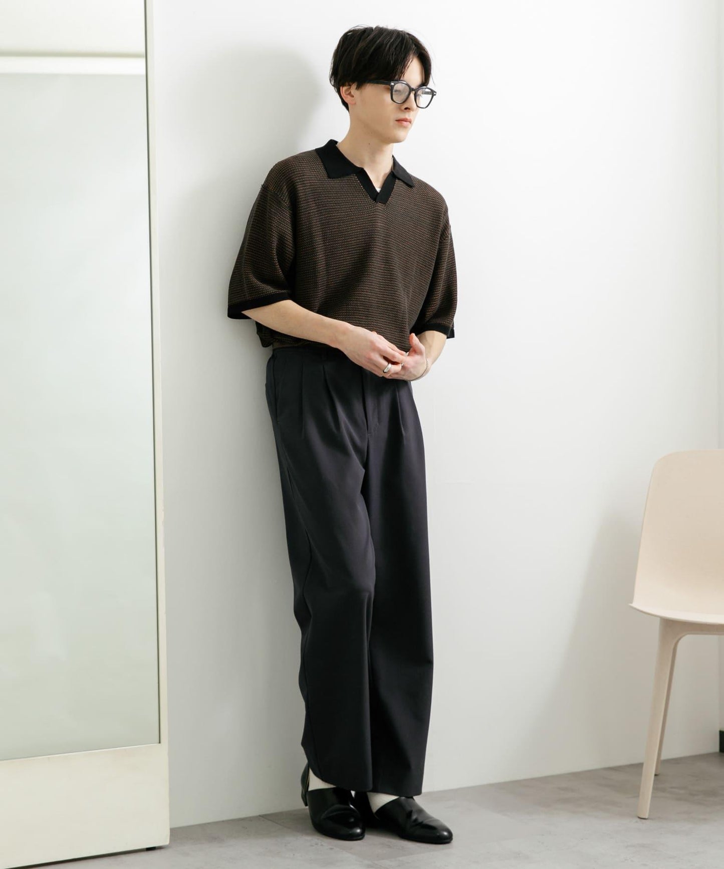 男女同款 可水洗 拼色開領針織衫
