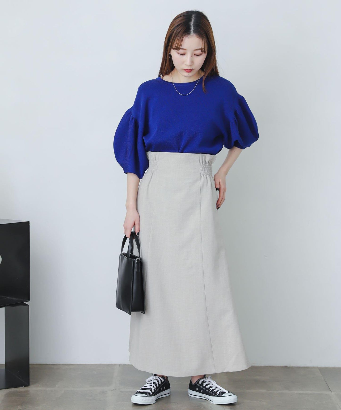 亞麻風高腰喇叭裙