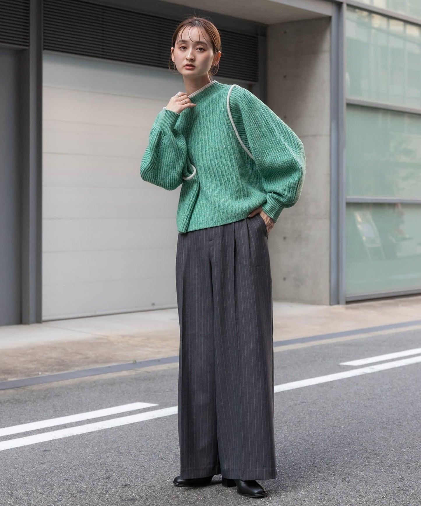 TALL尺碼/官網限定 羊毛感雙褶寬腿褲