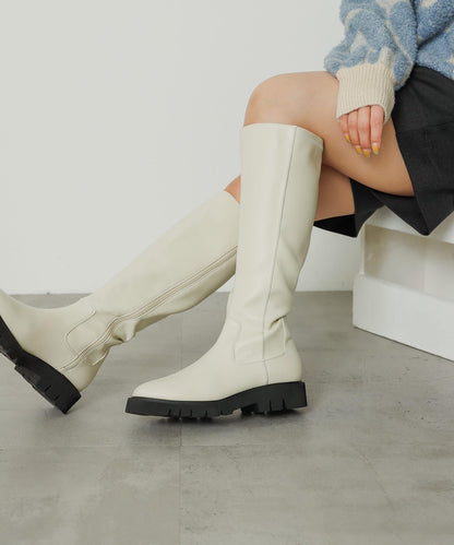 厚底長筒靴