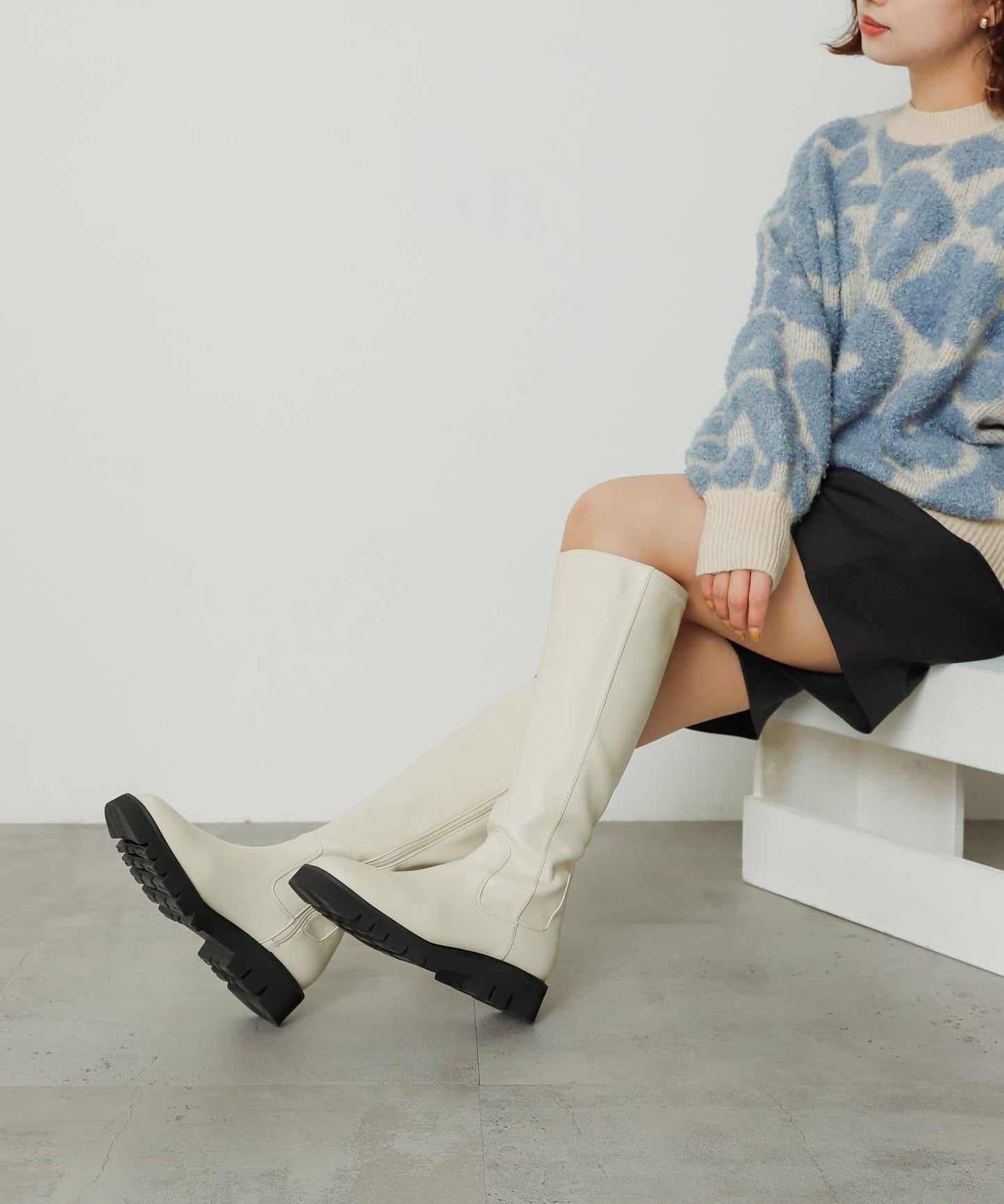 厚底長筒靴